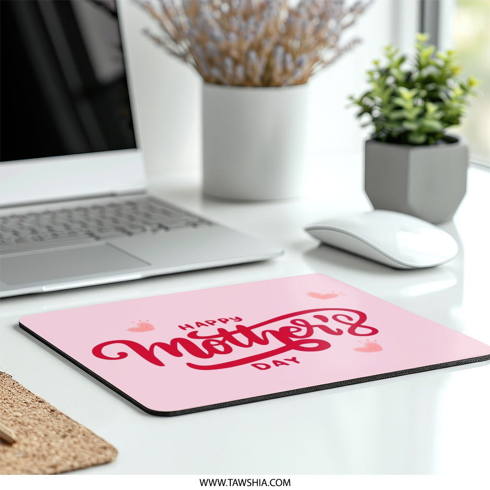 Happy Mother's Day Mouse Pad, Heart Accents, Cute Mouse Pad, Pink Mousepad, Gift for Mom, Mother's Day Gift, Desk Accessories - Tawshia