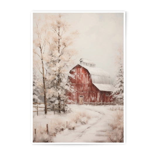 Winter Barn Photographic Print, Snowy Farmhouse Art, Rustic Country Decor, Landscape Photo Print, Red Barn Art, Winter Scene Print - Tawshia