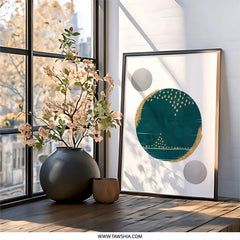 Teal Gold Wall Art, Abstract Circle Print, Modern Geometric Art, Home Decor, Unique Wall Art - Tawshia