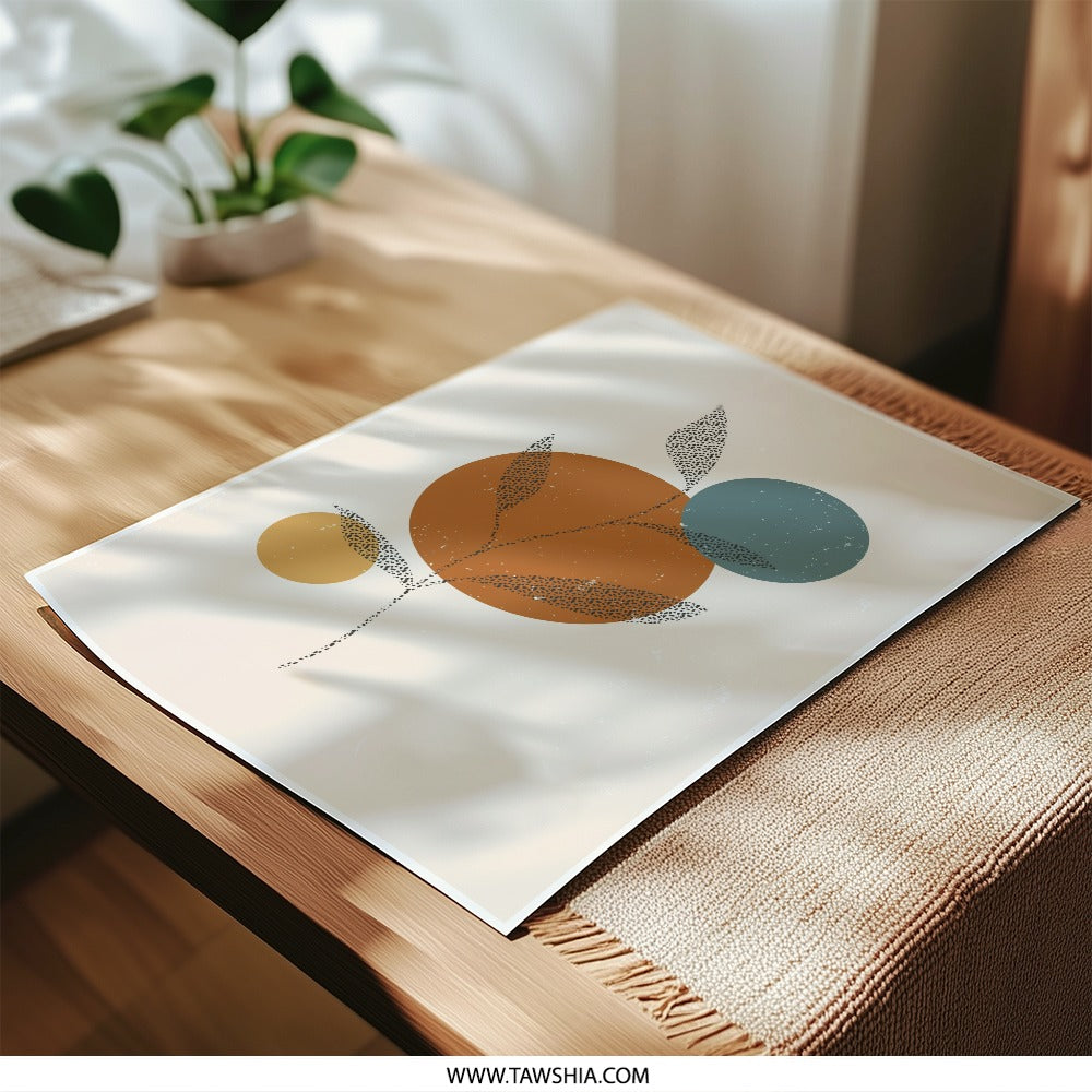 Abstract Botanical Photographic Print, Minimalist Art Print, Circle and Plant Wall Decor, Modern Boho Art, Neutral Tone Photo Print - Tawshia