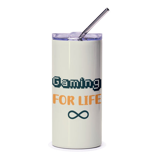 Gaming For Life Tumbler, Gamer Gift, Pixel Art, Drinkware, Gift for Gamers, Infinite, Video Game, Enthusiast - Tawshia