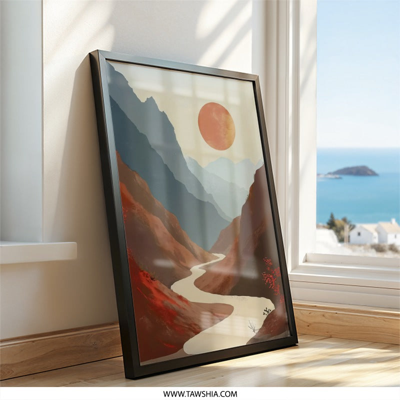 Mountain River Wall Art, Landscape Art Print, Minimalist Scenery, Modern Home Decor, Nature Art, Serene Art Print, Abstract Wall Art - Tawshia