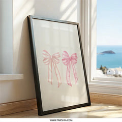 Pink Bows Wall Art, Nursery Decor, Girls Room Art, Cute Bows Print, Baby Shower Gift, Delicate Bows Wall Decor, Wall Decor for Girls - Tawshia