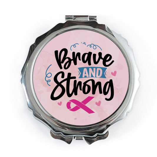 Brave Strong Mirror, Pink Ribbon Mirror, Cancer Awareness Mirror, Support Gift, Inspirational Mirror, Pocket Mirror, Compact Mirror - Tawshia