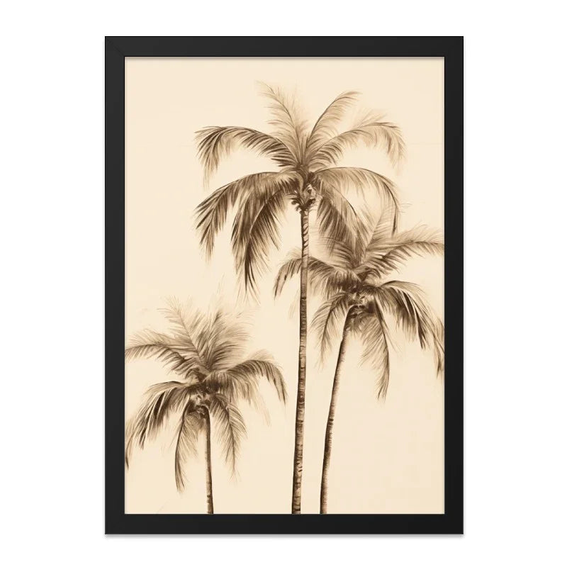 Tropical Palm Tree Wall Art, Coastal Decor, Beach House Art Print, Neutral Tone Print, Sepia Palms Wall Decor, Framed Palm Tree Art - Tawshia