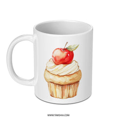 Apple Cupcake Mug, Watercolor Design, Dessert Lover Gift, Coffee Mug, Tea Cup, Cute Kitchen Decor, Unique Mug, Sweet Treat Gift - Tawshia