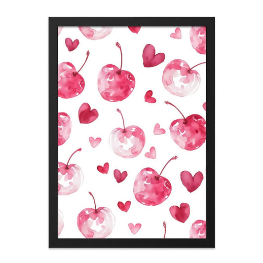 Cherry Heart Wall Art, Watercolor Fruit Print, Cute Kitchen Decor, Pink Valentine's Day Gift, Sweet Home Art, Modern Wall Decor - Tawshia