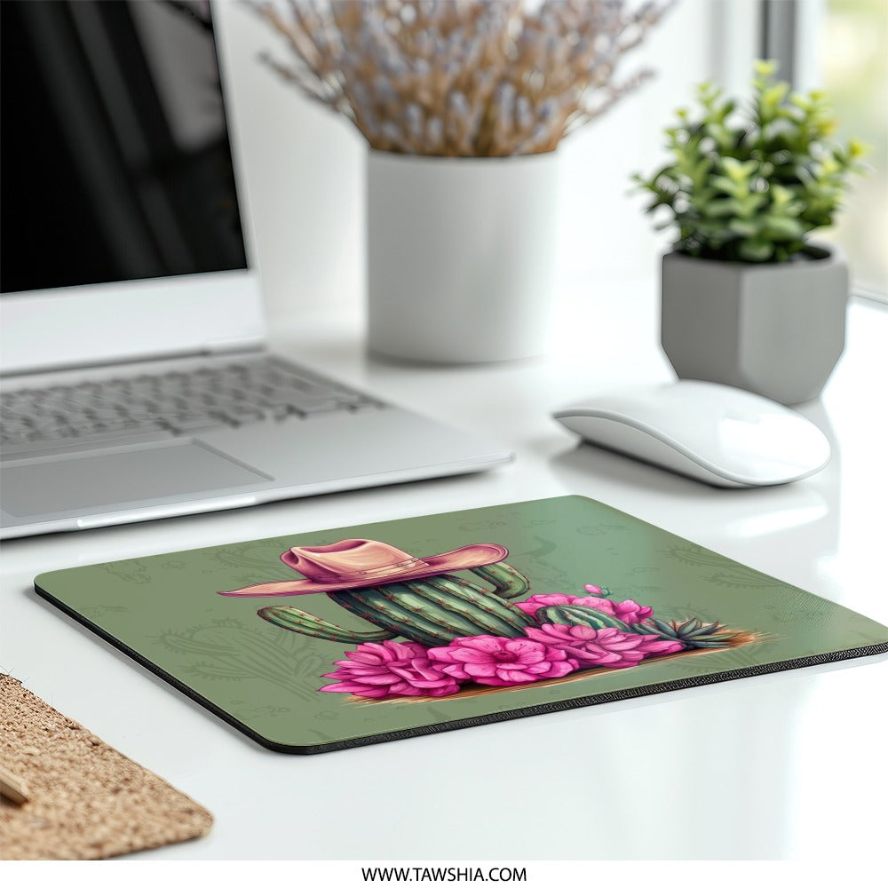 Cactus Cowboy Hat Mouse Pad, Floral Western Desk Accessory, Desert Flower Computer Mat, Southwestern Office Decor, Cute Cowgirl Gift - Tawshia