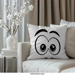 Cartoon Eyes Pillow, Funny Eyes Design, Decorative Throw Pillow, Black and White Cushion, Cute Home Decor, Living Room Accent - Tawshia