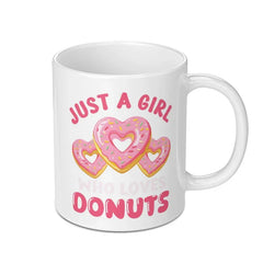 Just A Girl Who Loves Donuts Mug, Cute Donut Lover Gift, Pink Donut Heart Mug, Sweet Treat Gift, Donut Addict Present - Tawshia