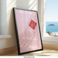 Flip Phone Wall Art, Motivational Quote Print, Y2K Aesthetic Decor, Stop Being Your Only Obstacle, Pink Red Wall Hanging - Tawshia