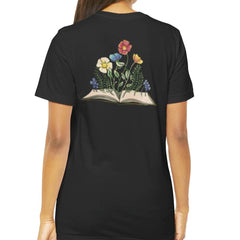 Floral Book Design Printed Black T-Shirt product type