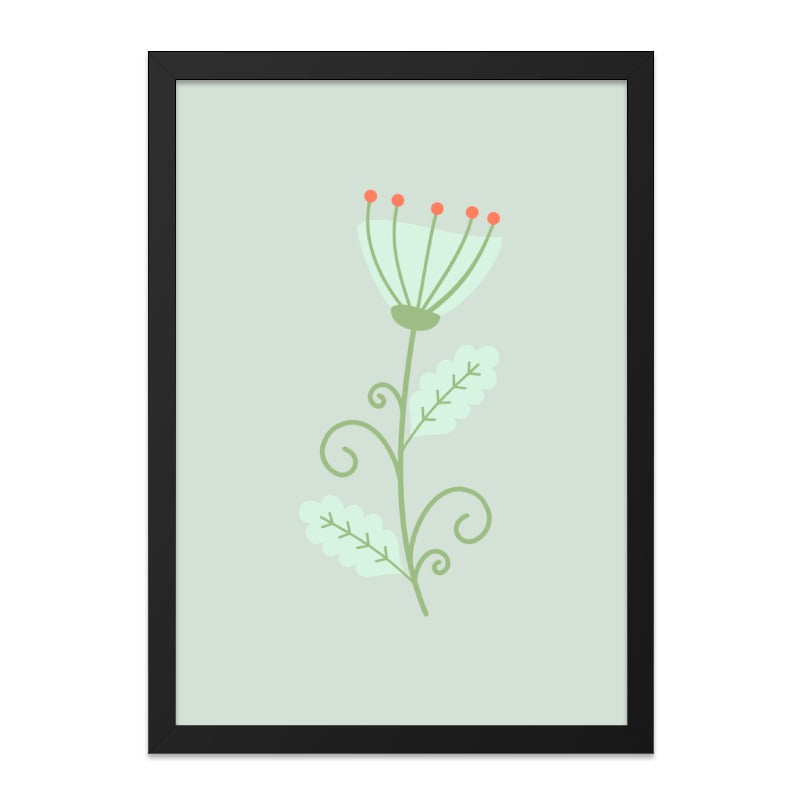 Floral Wall Art Print, Minimalist Flower Art, Cute Botanical Illustration, Green and Red Accent Decor, Modern Art Print - Tawshia