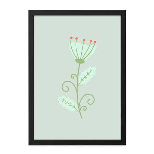 Floral Wall Art Print, Minimalist Flower Art, Cute Botanical Illustration, Green and Red Accent Decor, Modern Art Print - Tawshia