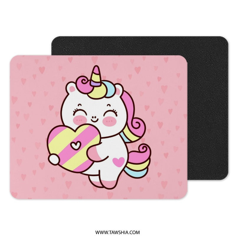 Cute Unicorn Mouse Pad, Kawaii Heart, Cartoon Unicorn, Pink Mousepad, Office Decor, Desk Accessories, Magical Unicorn Gift, Gaming Mouse Pad - Tawshia