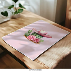 Pink Cowboy Hat Photographic Prints, Cactus Art, Western Decor, Floral Accent, Desert Theme, Girly Wall Art, Southwestern Style (139) - Tawshia