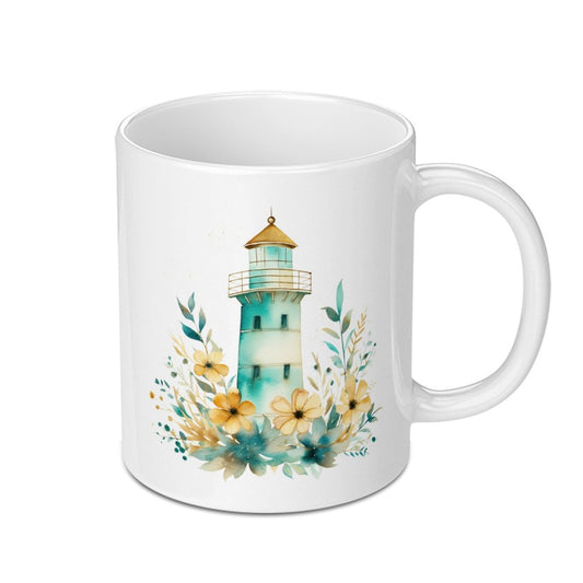 Lighthouse Mug, Watercolor Floral, Coastal Decor, Ocean Lover Gift, Beach House Decor, Nautical Mug, Unique Gift Idea, Coffee Mug - Tawshia