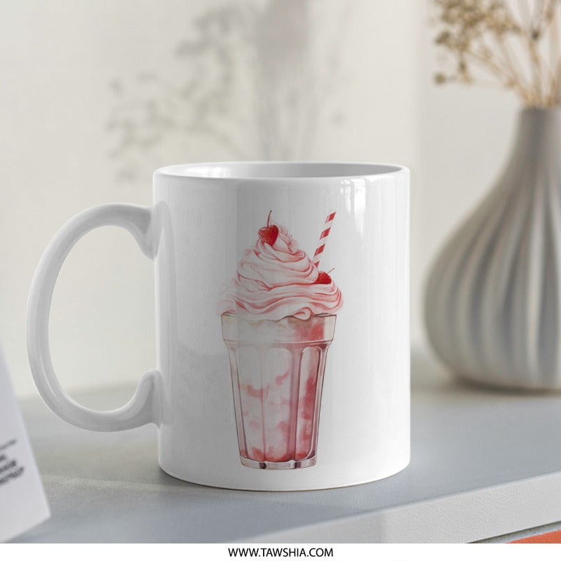 Strawberry Milkshake Mug, Dessert Drink Mug, Cute Food Mug, Sweet Treat Cup, Gift Idea, Kitchen Decor, Drinkware - Tawshia