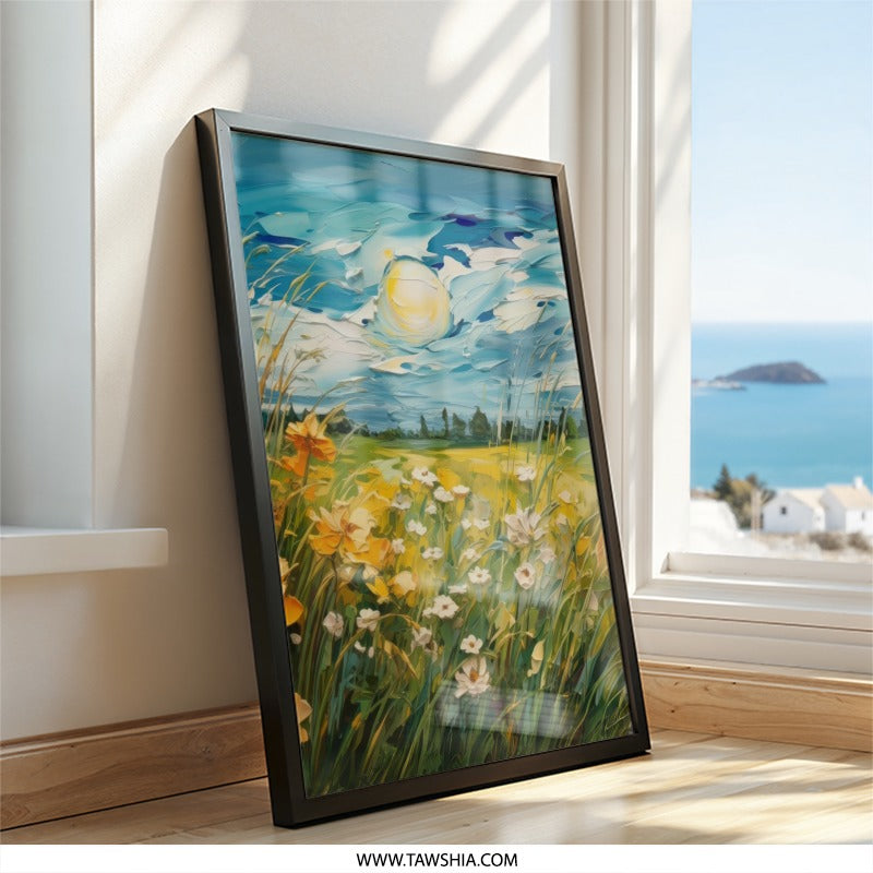 Field of Flowers Wall Art, Impressionist Landscape Print, Sunny Day Art, Floral Meadow Artwork, Nature Painting, Home Decor, Living Room Art - Tawshia