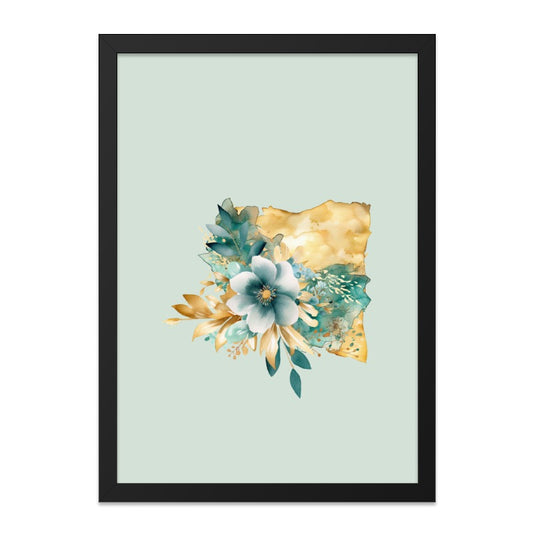 Floral Watercolor Wall Art, Botanical Print, Flower Artwork, Teal and Gold Decor, Modern Home Decor, Wall Decor, Framed Wall Art - Tawshia