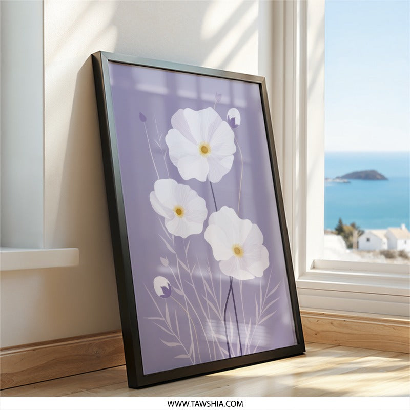 White Anemone Flower Wall Art, Floral Print, Botanical Decor, Pastel Home Decor, Modern Wall Decor, Nature Wall Art (138) - Tawshia