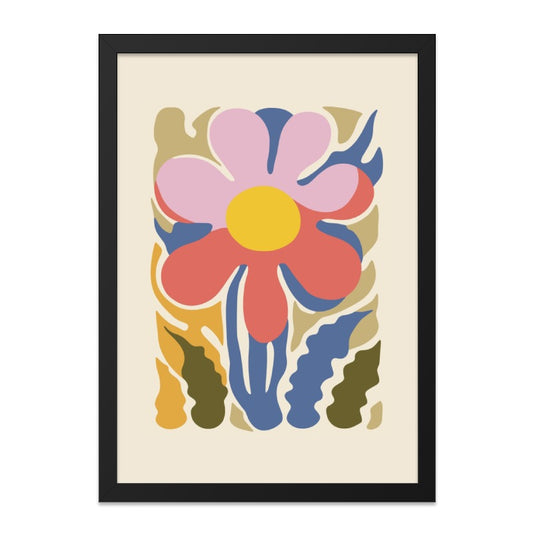Retro Floral Wall Art, Abstract Flower Print, Colorful Botanical Decor, Mid Century Modern Art, Home Decor, Framed Poster - Tawshia