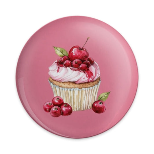 Cherry Cupcake Pinback Button, Cute Dessert Button, Food Lover Gift, Sweet Treat Accessory, Pink Aesthetic, Trendy Badge, Gift Idea - Tawshia