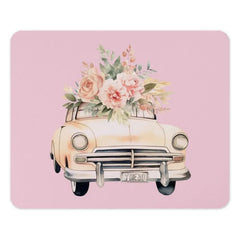 Floral Car Mouse Pad, Cute Mousepad, Car with Flowers, Pastel Pink Desk Decor, Aesthetic Desk Accessories, Office Decor, Computer Pad - Tawshia