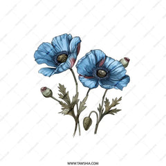 Blue Poppy Pillow, Floral Throw Pillow, Botanical Cushion, Flower Home Decor, Modern Decorative Pillows - Tawshia