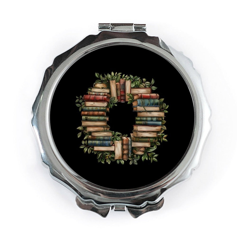 Book Wreath Pocket Mirror, Reading Lover Gift, Librarian Present, Bookworm Accessory, Cute Compact Mirror, Unique Design, Literary Gift - Tawshia