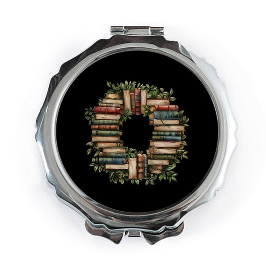 Book Wreath Pocket Mirror, Reading Lover Gift, Librarian Present, Bookworm Accessory, Cute Compact Mirror, Unique Design, Literary Gift - Tawshia