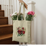 Elegant Rose Bouquet Tote Bag, Floral Design Bag, Gift for Her, Everyday Bag, Stylish Tote, Grocery Bag, Shopping Bag - Tawshia