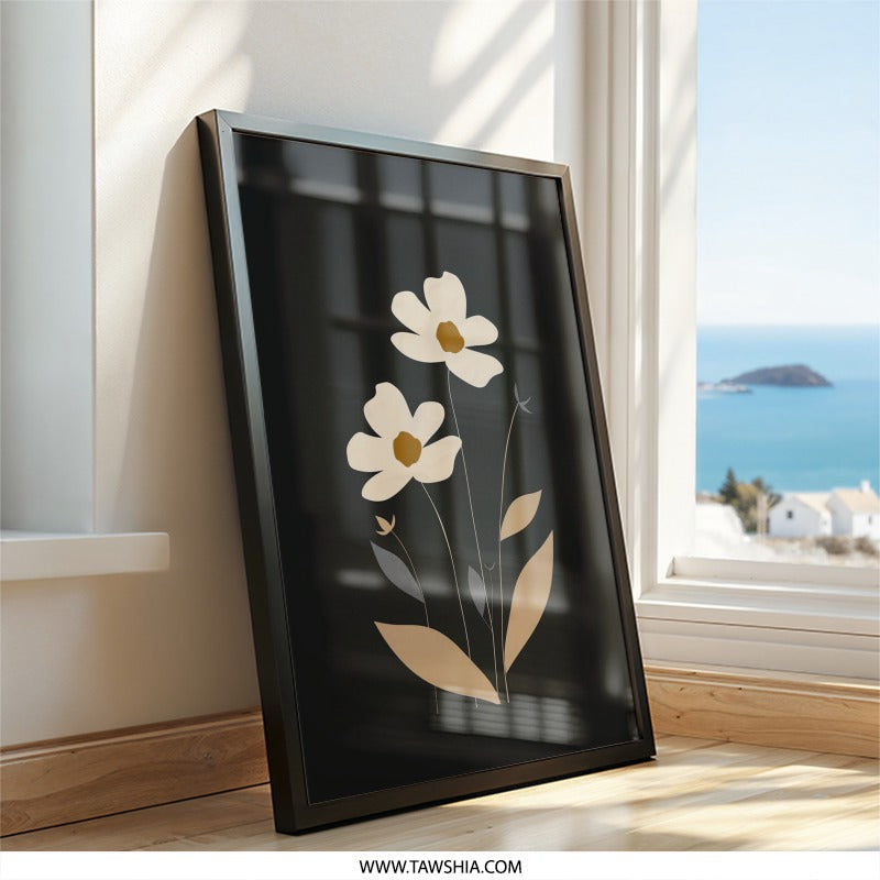 Minimalist Flower Wall Art, Floral Botanical Print, Modern Home Decor, Abstract Plant Art, Neutral Tones, Simple Flower Design - Tawshia