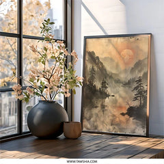 Misty Lake Wall Art, Mountain Landscape Print, Sunrise Wall Decor, Nature Scenery Art, Tranquil Home Decor, Calming Artwork - Tawshia