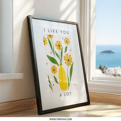 I Like You A Lot Wall Art, Yellow Flower Print, Vase Illustration, Modern Home Decor, Botanical Art Print, Floral Wall Decor - Tawshia