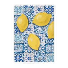 Lemon Photographic Print, Mediterranean Wall Art, Blue Tile Decor, Citrus Kitchen Art, Summer Decor, Fruit Print, Modern Wall Art - Tawshia