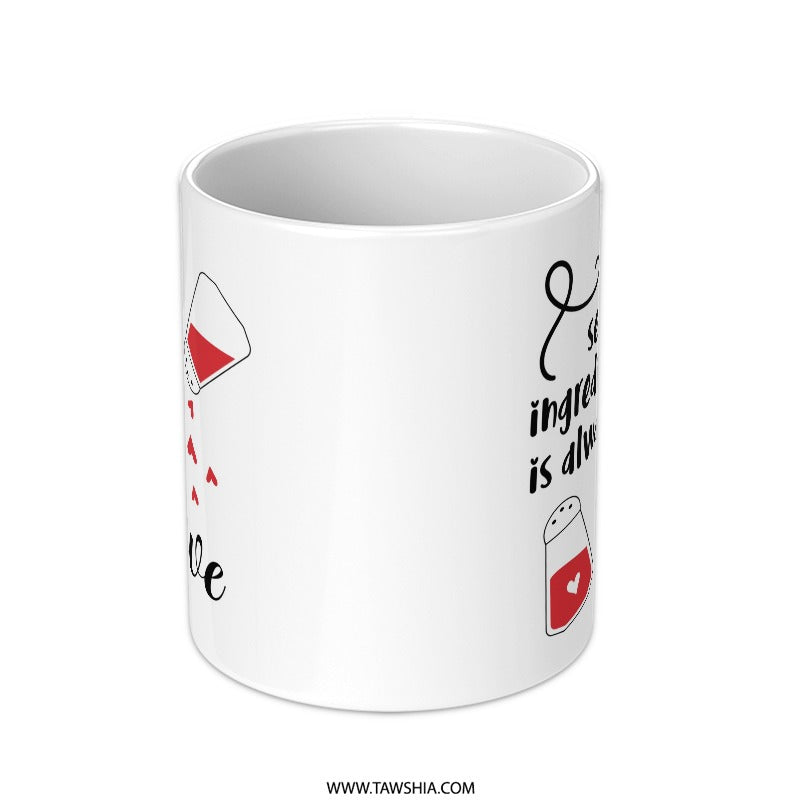 Secret Ingredient Love Mug, Funny Gift, Cooking Mug, Kitchen Decor, Recipe Mug, Foodie Present, Coffee Lover, Gift Idea, White Mug - Tawshia
