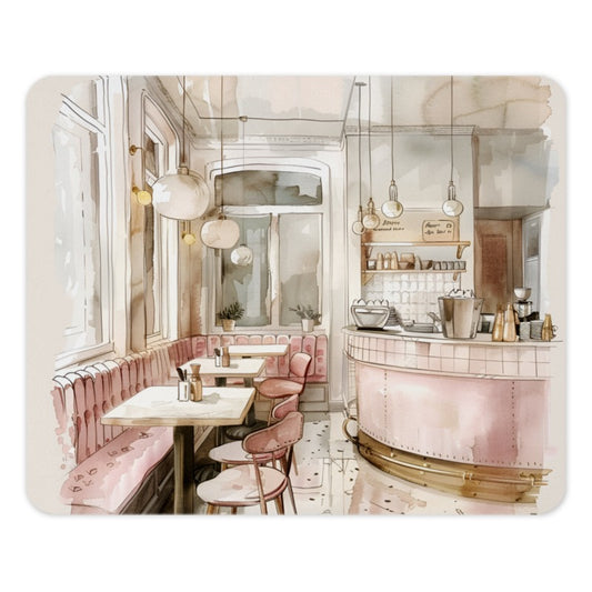 Watercolor Cafe Mouse Pad, Cute Desk Accessory, Aesthetic Office Decor, Parisian Bistro Art, Unique Gift for Her, Stylish Computer Mat - Tawshia