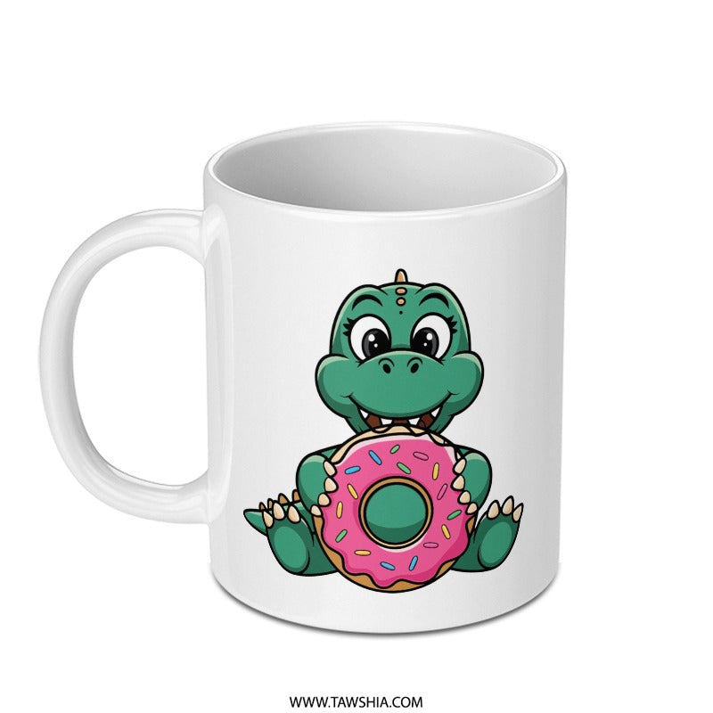 Cute Dinosaur Mug, Donut Lover, Funny Animal Mug, Coffee Mug, Gift Mug, Cartoon Mug, Novelty Mug, Tea Cup, Ceramic Mug - Tawshia