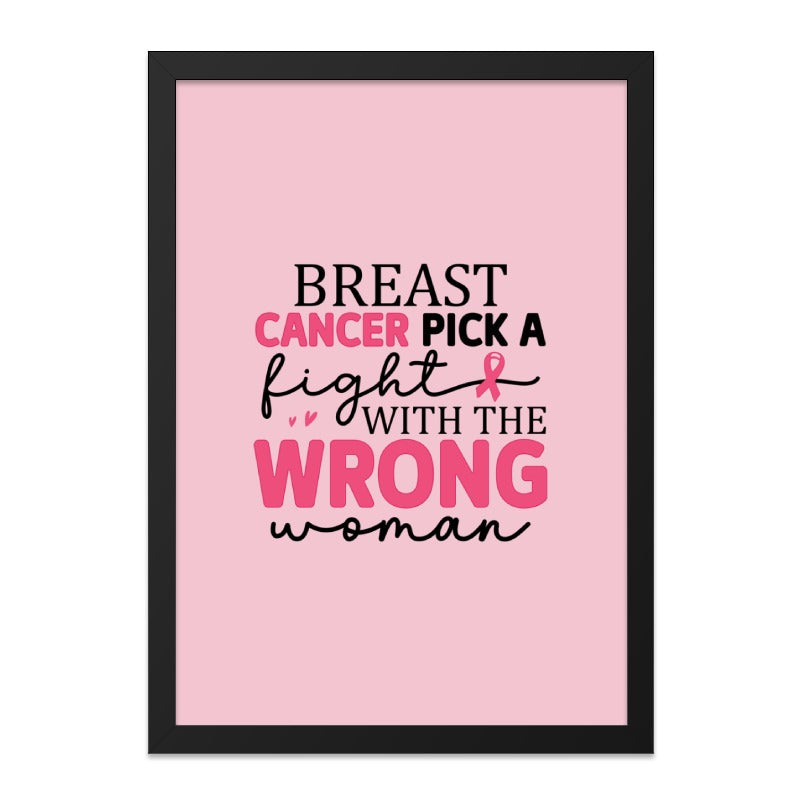 Breast Cancer Awareness Framed Wall Art, Pick A Fight Gift, Pink Ribbon Decor, Inspirational Art, Survivor Gift, Strong Woman Art - Tawshia