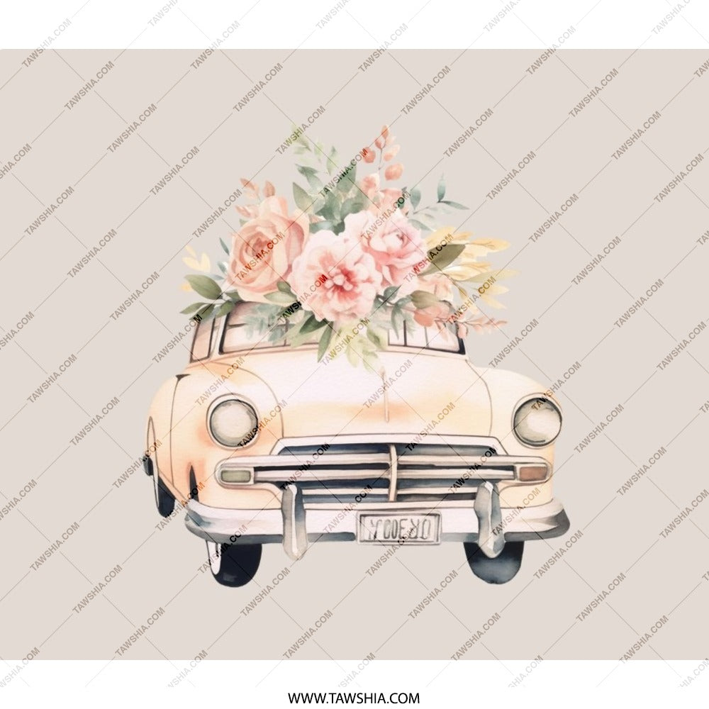 Floral Car BackPack, Vintage Vehicle, Cute Travel Bag, School Back Pack, Flower Power, Back to School, Stylish Back Pack, Unique Design - Tawshia