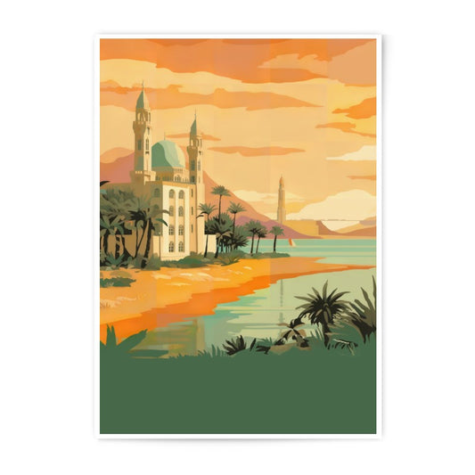Exotic Mosque Photographic Print, Beach Landscape Art, Architectural Wall Decor, Tropical Travel Poster, Arabian Style Photo Print - Tawshia