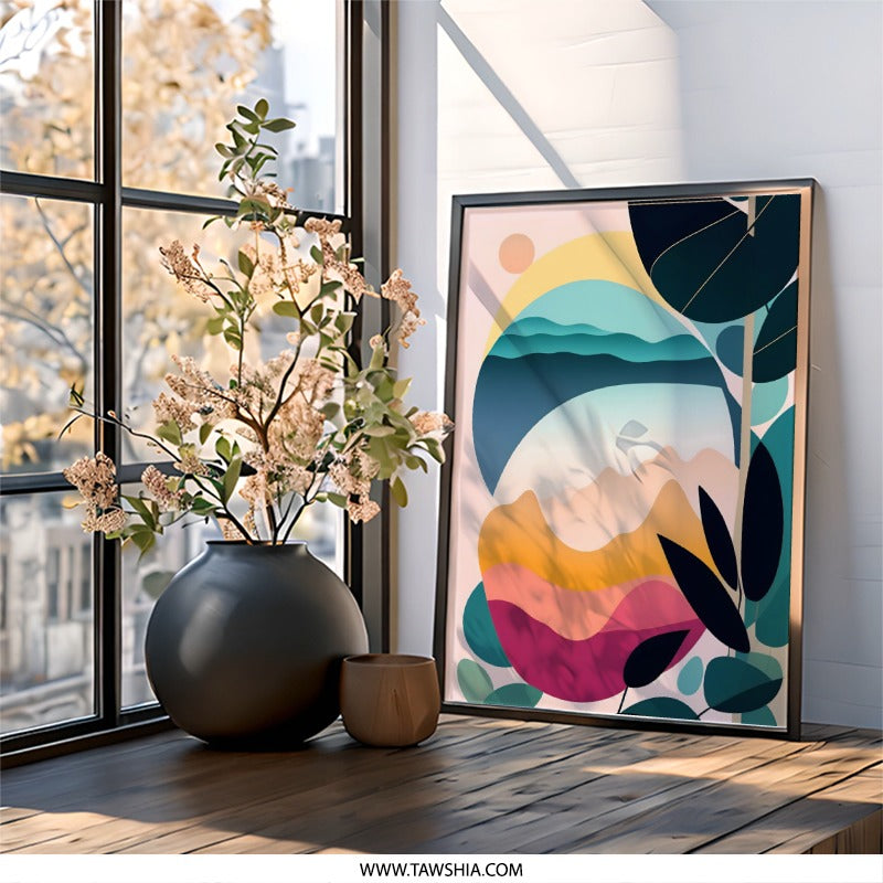 Abstract Landscape Wall Art, Modern Art Print, Geometric Nature Art, Colorful Home Decor, Wall Art - Tawshia