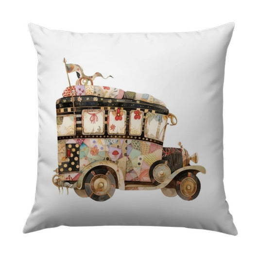 Vintage Bus Pillow, Antique Car Decor, Colorful Patchwork Design, Quirky Home Accent, Unique Throw Pillow, Decorative Pillow - Tawshia