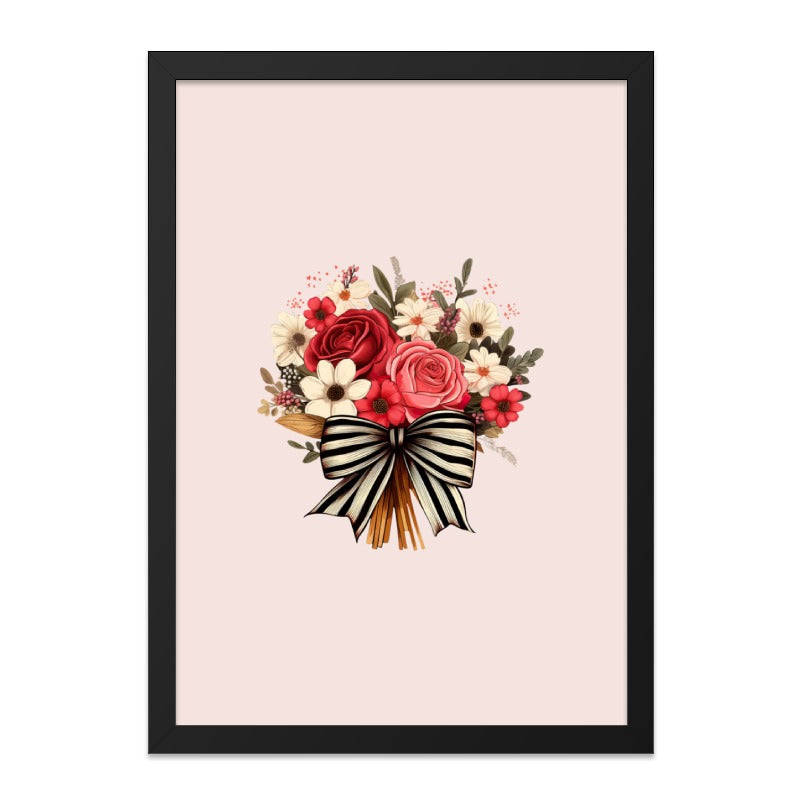 Floral Bouquet Wall Art, Roses and Daisies Print, Elegant Ribbon Decor, Feminine Art Print, Botanical Home Decor - Tawshia
