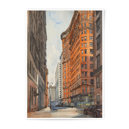 Cityscape Photographic Print, Watercolor Art Print, Urban Photography, Building Art, Architectural Art, City Street Photography - Tawshia