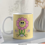 Cute Flower Power Mug, Retro Groovy Coffee Cup, Smiling Flower Cartoon Mug, Positive Vibes Mug, Funky Floral Gift Idea, Unique Mug - Tawshia
