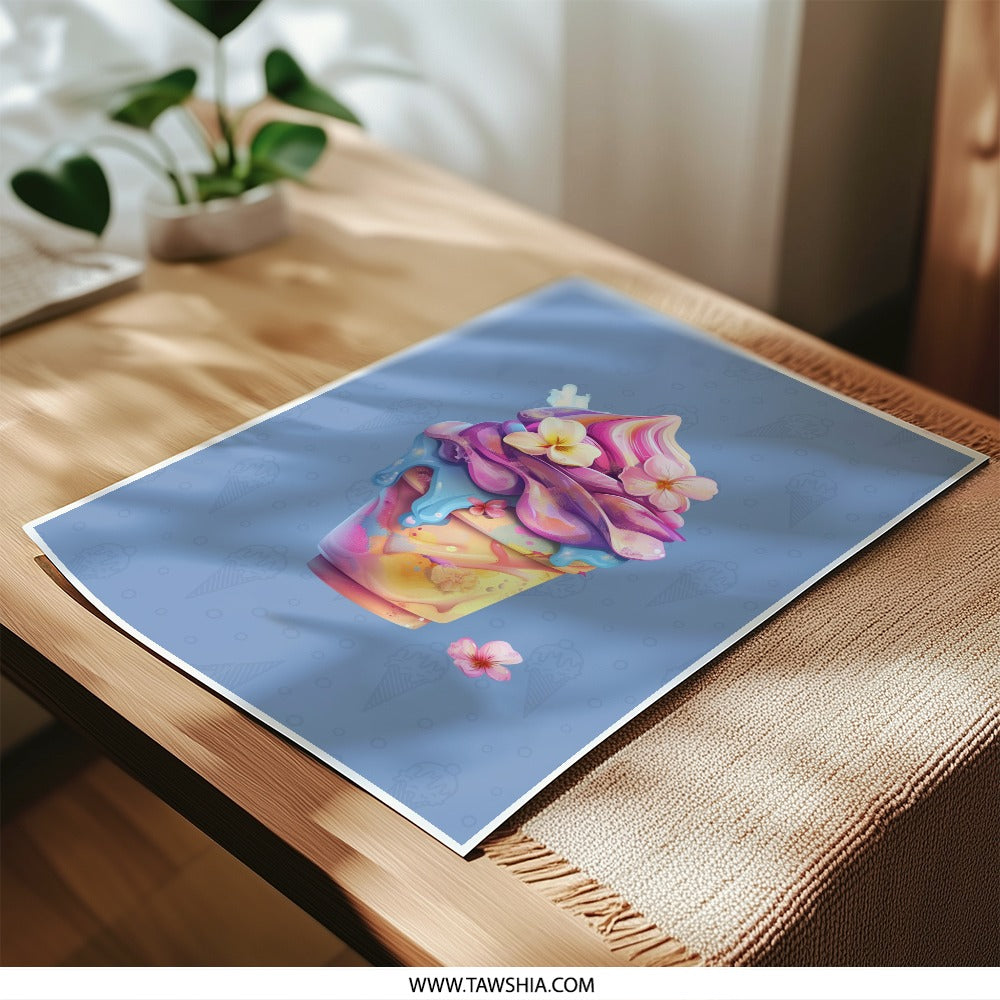Ice Cream Photographic Print, Cute Dessert Wall Art, Fun Food Print, Colorful Ice Cream Poster, Kitchen Decor, Sweet Treat Art - Tawshia