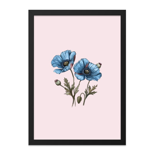 Blue Poppy Wall Art, Floral Print, Botanical Wall Decor, Flower Art Print, Vintage Inspired, Home Decor, Ready to Hang, Minimalist Art - Tawshia