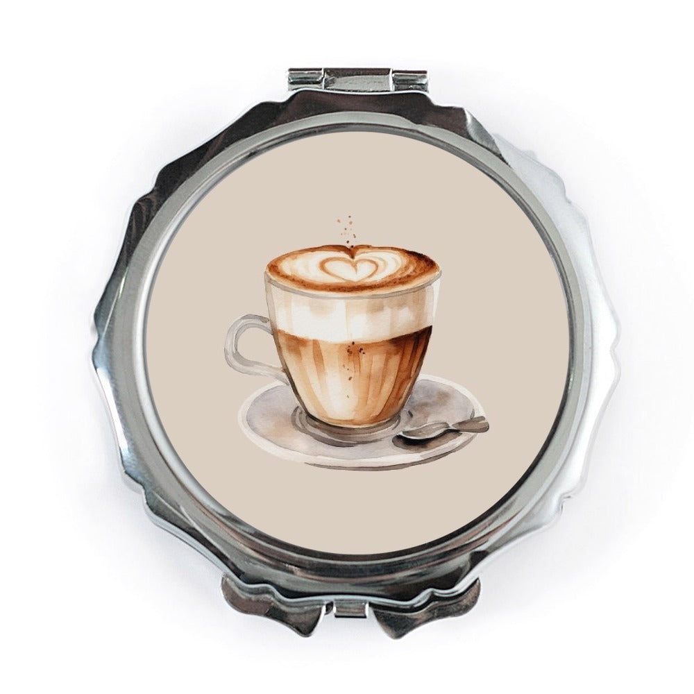 Coffee Pocket Mirror, Latte Art, Coffee Lover Gift, Cute Pocket Mirror, Makeup Mirror, Travel Mirror, Coffee Design, Gift for Her - Tawshia
